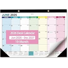 Desk Calendar 2026-2027 - Ougesi 19 Month Desk Top Calendar June 2026 - Dec 2027,17x12 Academic Desk Calendar with Thick Paper, Large Blocks for Home & Office Colorful