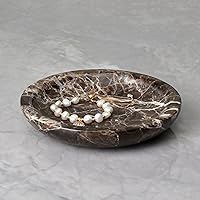 ZSHAWN Emperador Dark Natural Marble Jewelry Tray - 5.5" Scratch-Resistant Ring Dish for Rings, Earrings, Vanity Organizer, Elegant Women's Gift