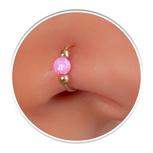 Small Nose Ring 20G - Pink Opal Nose Hoop 14K Gold Filled 7mm - Nose Hoops For Women - Handmade Nose Jewelry
