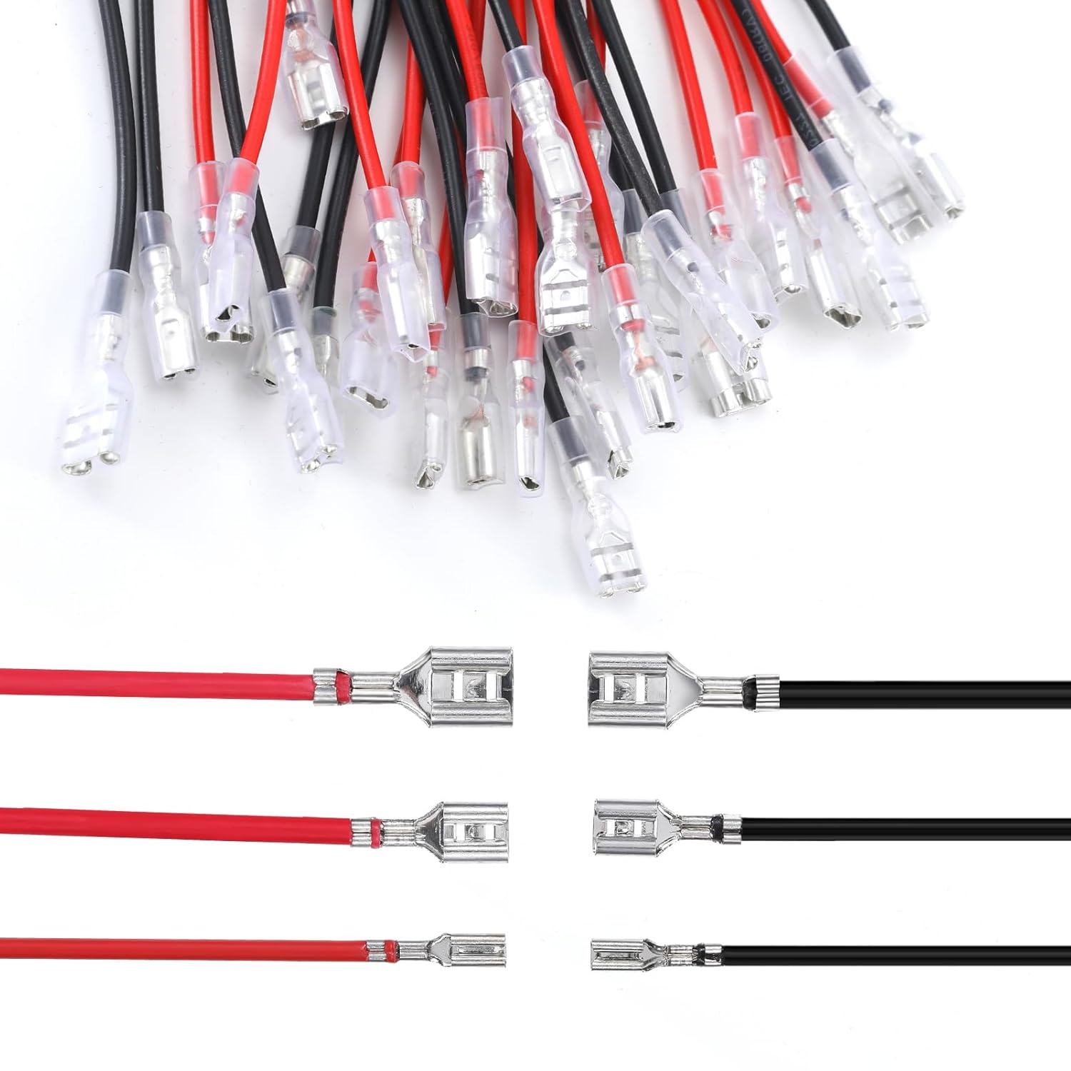 30Pcs 2.8mm 4.8mm and 6.3mm Speaker Connectors, Female Speaker Wire Connector with Insulating Sleeves, Red+Black Quick Splice Connector Kit, Crimp Terminal Assortment