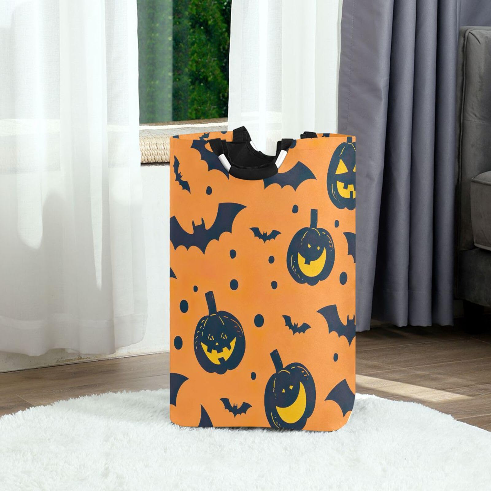 Jihqo Laundry Hamper Basket Halloween Pumpkins Collapsible Nursery Storage Bin Waterproof Clothing Baskets for Home Bedroom Bathroom Washing Room