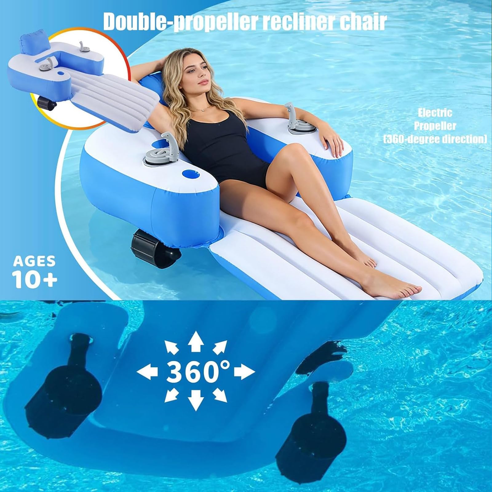 Silla Flotante Hinchable con Hélice Eléctrica, Silla De Piscina con Flotador Eléctrico, Asiento Flotante Portátil para Relajarse En El Lago, La Piscina Y La Playa