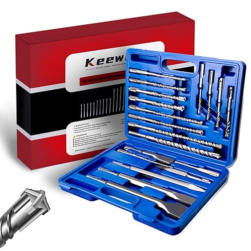 Juego de 19 brocas de martillo SDS Plus para hormigón y cinceles, juego de brocas de mampostería de punta de carburo cruzado, brocas de hormigón