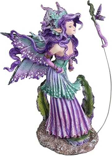 Miniatura 7 de Ebros Amy Brown Pixie Gossip Enchanted Elf Fairy FAE Damisela con ninfa púrpura índigo, estatua de libélula de 7.5 pulgadas de alto, fantasía mítica
