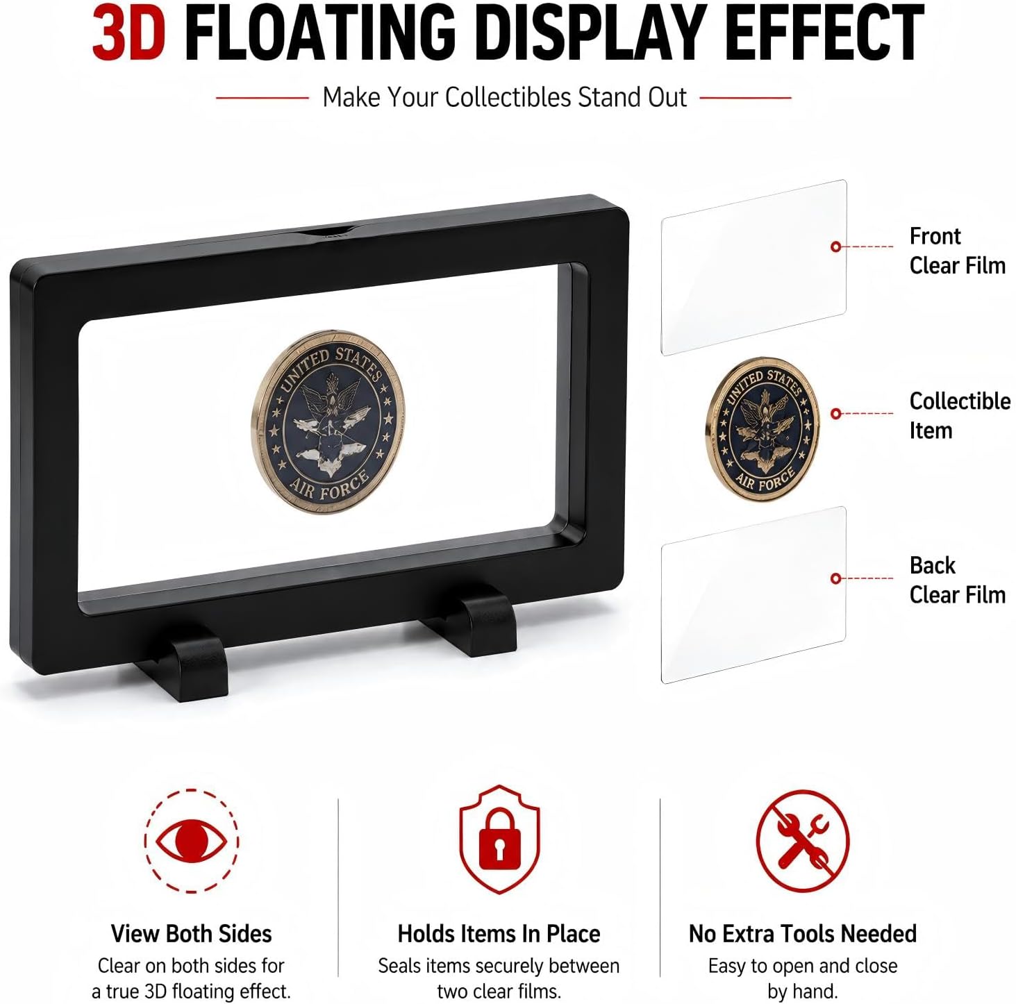 Enenes 3 Pack 9 x 3.54 Inch 3D Floating Display Cases with Stands
