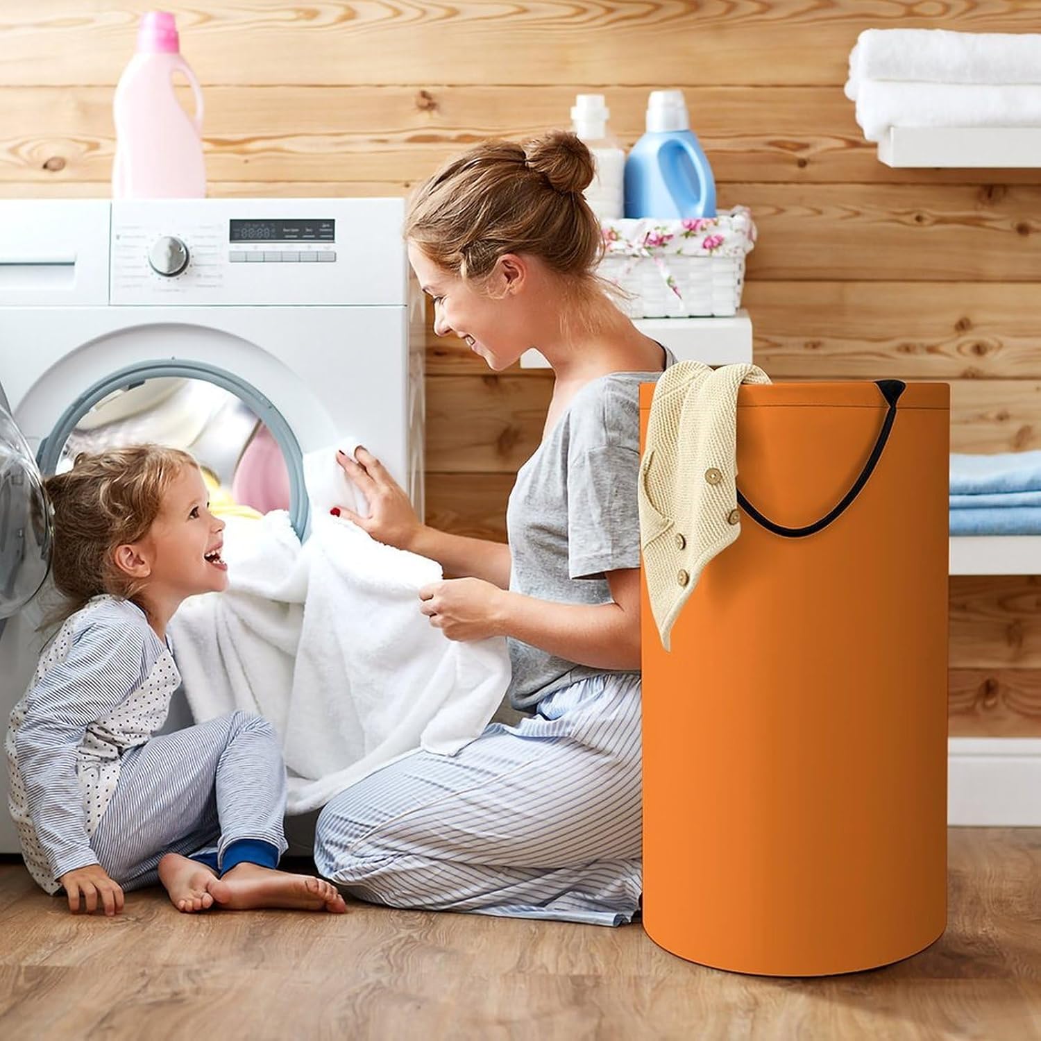 Beauty Burnt Orange Laundry Hamper, Extra Large Waterproof Laundry Basket with Handles, Foldable Dirty Clothes Basket for Home, Dorm