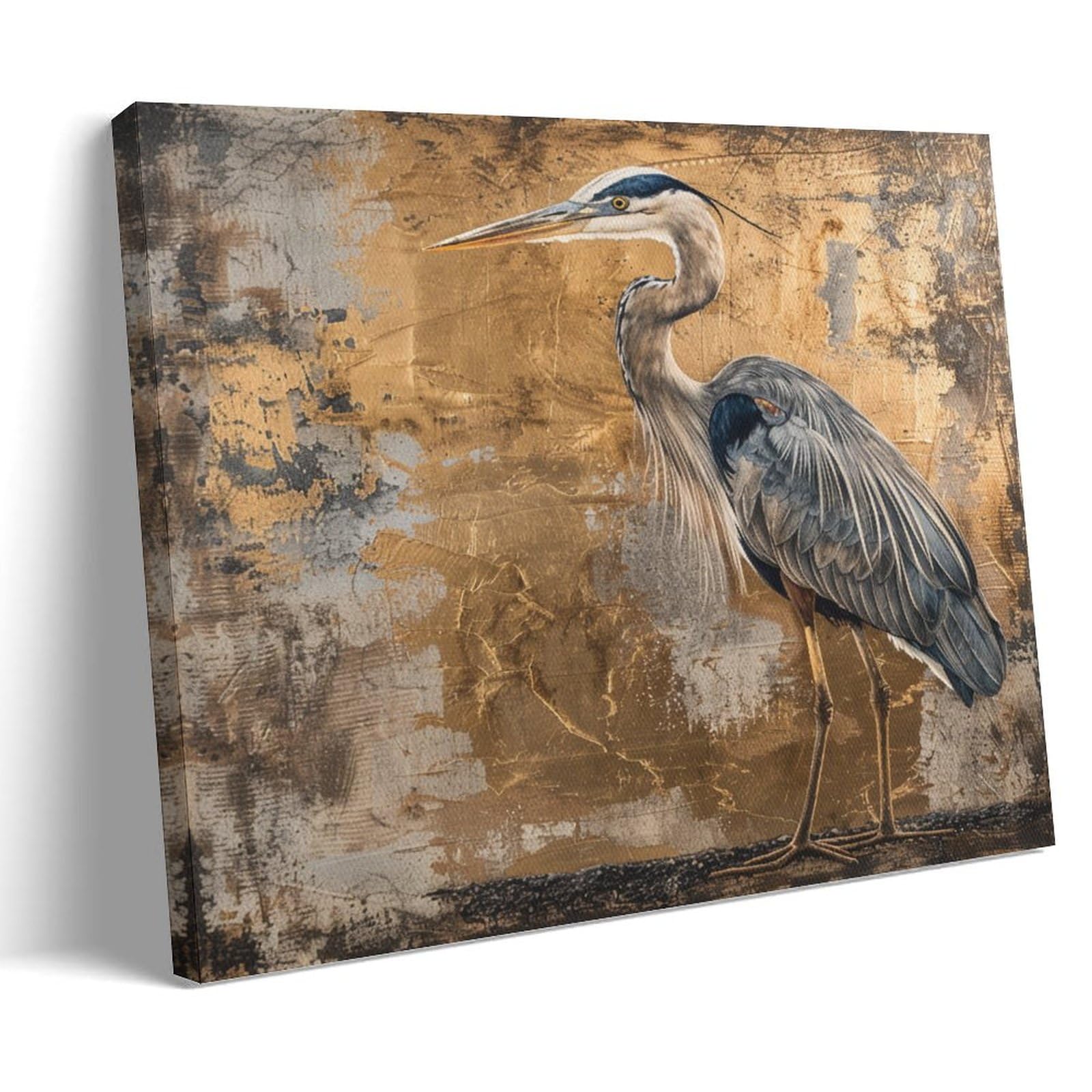 Fyfmushe Retro Heron Canvas Wall Art Paintings Vintage Bird Animals Rustic Pictures On Canvas Prints Framed Ready To Hang Artwork For Bedroom Home Decor 12X18inch(30X45cm)