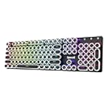 Redragon Typewriter Keyboard Wireless, Mechanical Gaming Keyboard, Bluetooth/2.4Ghz/Wired, RGB LED Backlit, Rechargeable, Blue Switch - Clicky, Solid Metal Panel, Round Keycaps, Black