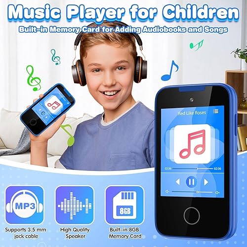 Miniatura 4 de Regalos y juguetes para niños de 3 a 8 años de edad, teléfono de juguete con doble cámara, reproductor de música MP3, juegos, rastreador de hábitos,