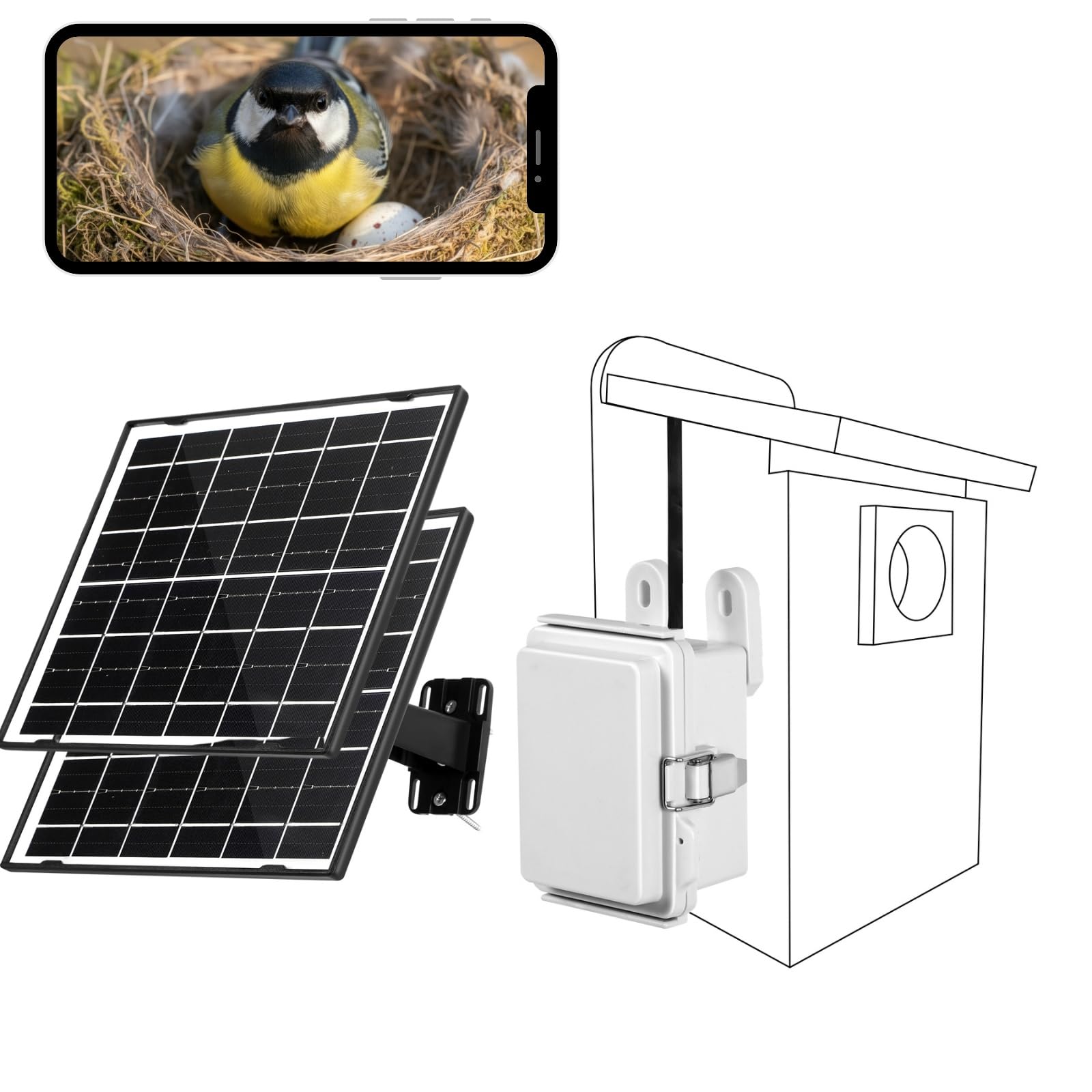 WIWACAM Nistkastenkamera WLAN Kamera 16W Solar 10000mAh Akku für Nistkästen
