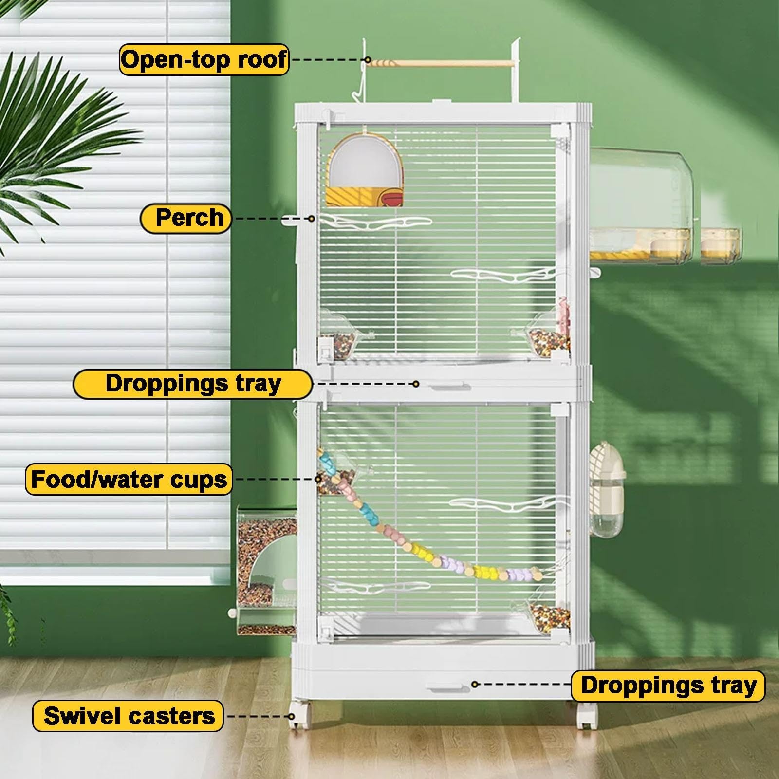 Cage à Oiseaux Transparente Grande avec Lucarne, pour Perruche Calopsitte