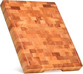 SHUMARU Mahogany End-Grain Cutting Board 16.5x12.6x1.6" - Handmade Bali Butcher Block, Knife-Friendly, Juice Groove, Non-Slip Feet