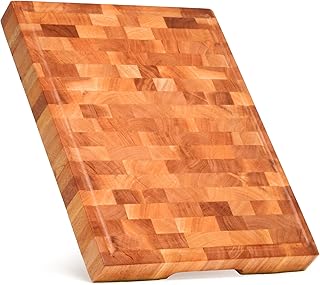 SHUMARU Mahogany End-Grain Wood Cutting Board – 16.5x12.6x1.6" Butcher Block | Handmade in Bali - Silky-Smooth, Juice Groove, Knife‑Friendly, Ergonomic Grips & Non‑Slip Feet