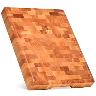 SHUMARU Mahogany End-Grain Wood Cutting Board – 16.5x12.6x1.6" Butcher Block | Handmade in Bali - Silky-Smooth, Juice Groove, Knife‑Friendly, Ergonomic Grips & Non‑Slip Feet - Amazon product rated Grade A
