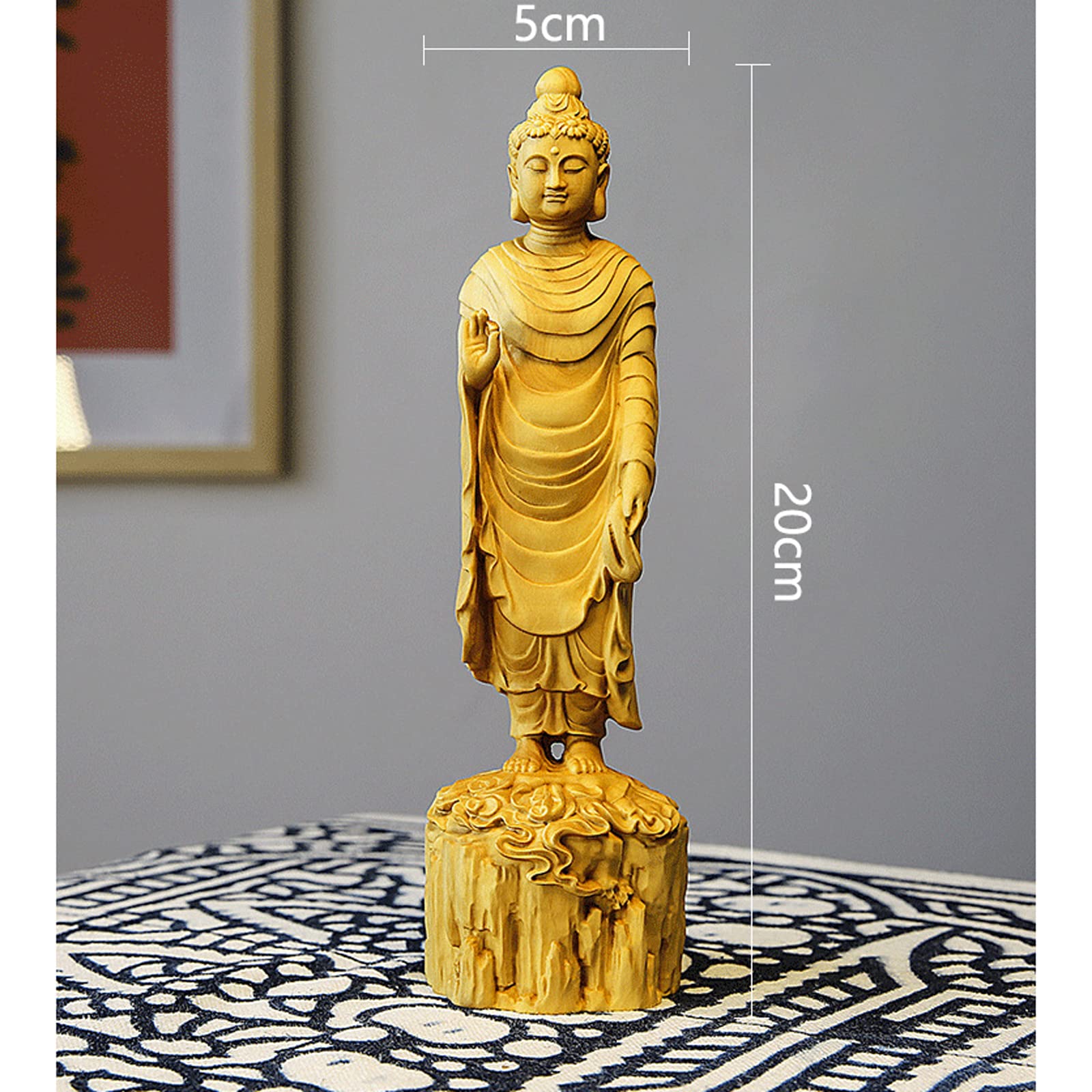 人気推薦★彫像 20cm ツゲ 釈迦仏 仏像 風水 崇拝の装飾 工芸品 仏像 釈迦如来 座像 柘植製&frasl;ツゲ 丸座 2寸 金泥書 淡彩色 藤色 曹洞宗