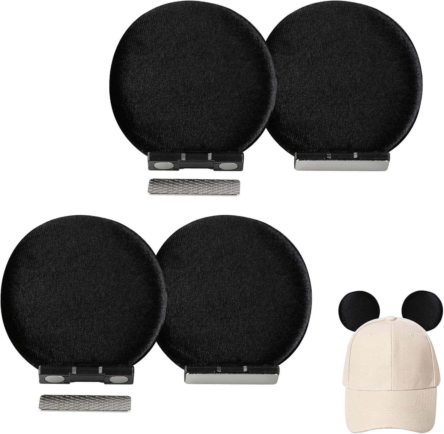 Magnetic Mouse Ears for Hats, Removable Magnet Minni Ear for Cap, Clip-On Hat Accessory,Theme Park Gifts
