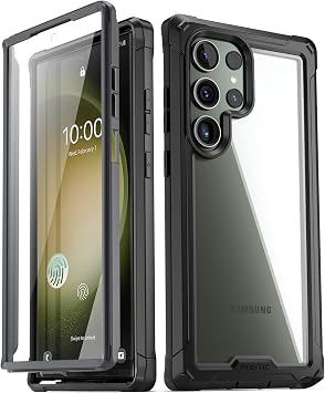 Poetic Guardian Case Compatible with Galaxy S23 Ultra 5G 6.8 inch, Built-in Screen Protector Work with Fingerprint ID, Full Body Hybrid Shockproof Protective Rugged Clear Cover Case, Black/Clear