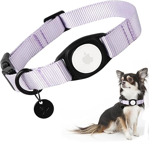 Babole Pet AirTag - Collar de perro morado oscuro para cachorros pequeños, 11 colores, collar de nailon integrado con GPS para mascotas con hebilla Babole Pet AirTag - Collar de perro morado oscuro para cachorros pequeños, 11 colores, collar de nailon integrado con GPS para mascotas con hebilla