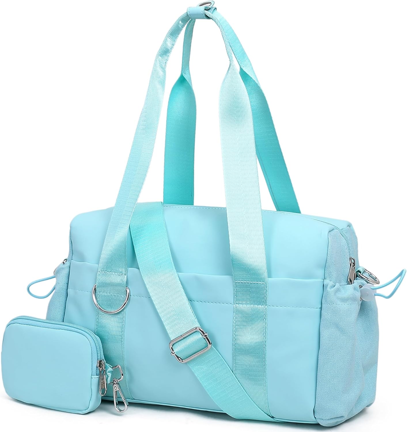 Everyday Mini Gym Bag for Women 2.0, Small Tote with Zipper Compartment Waterproof Travel Duffle Cute Handbag Workout Carry On with Removeable Shoulder Strap & Coin Wallet Easy to Clean - Blue