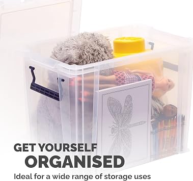 Bankers Box 18.5L Plastic Storage Boxes with Lids. ProStore Super Strong Stackable Plastic Storage Boxes (28 x 32 x 20 cm), Made in the UK, Clear