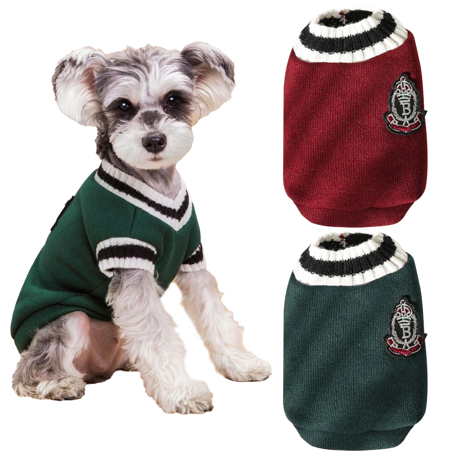 2 Pezzi Maglione Cane Taglia Piccola, Vestiti per Cani Inverno, Cappottino Cane Taglia Piccola Calda, Cappottino per Cani con Interno in Pile Sottile per Freddo Esterno, Verde e rosso, M