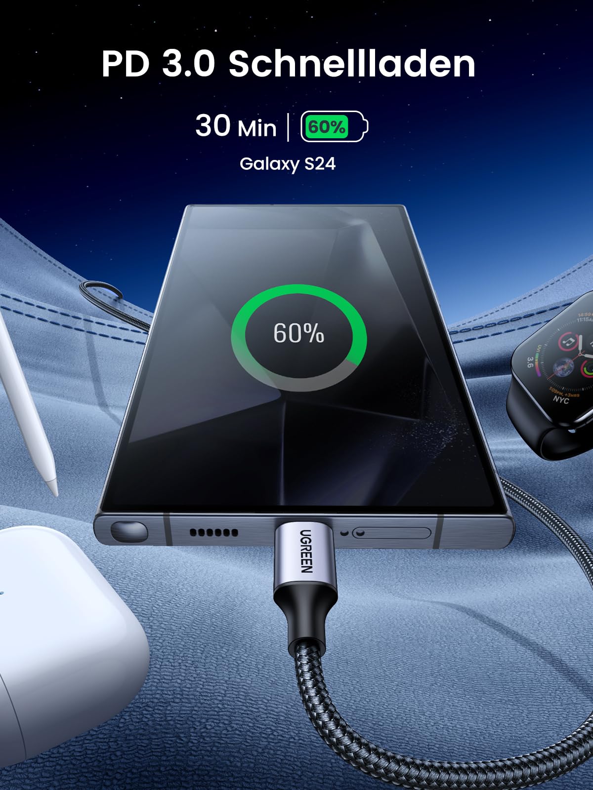 UGREEN NASync DXP4800Pro NAS a 4 alloggiamenti con cavo USB da 60 W