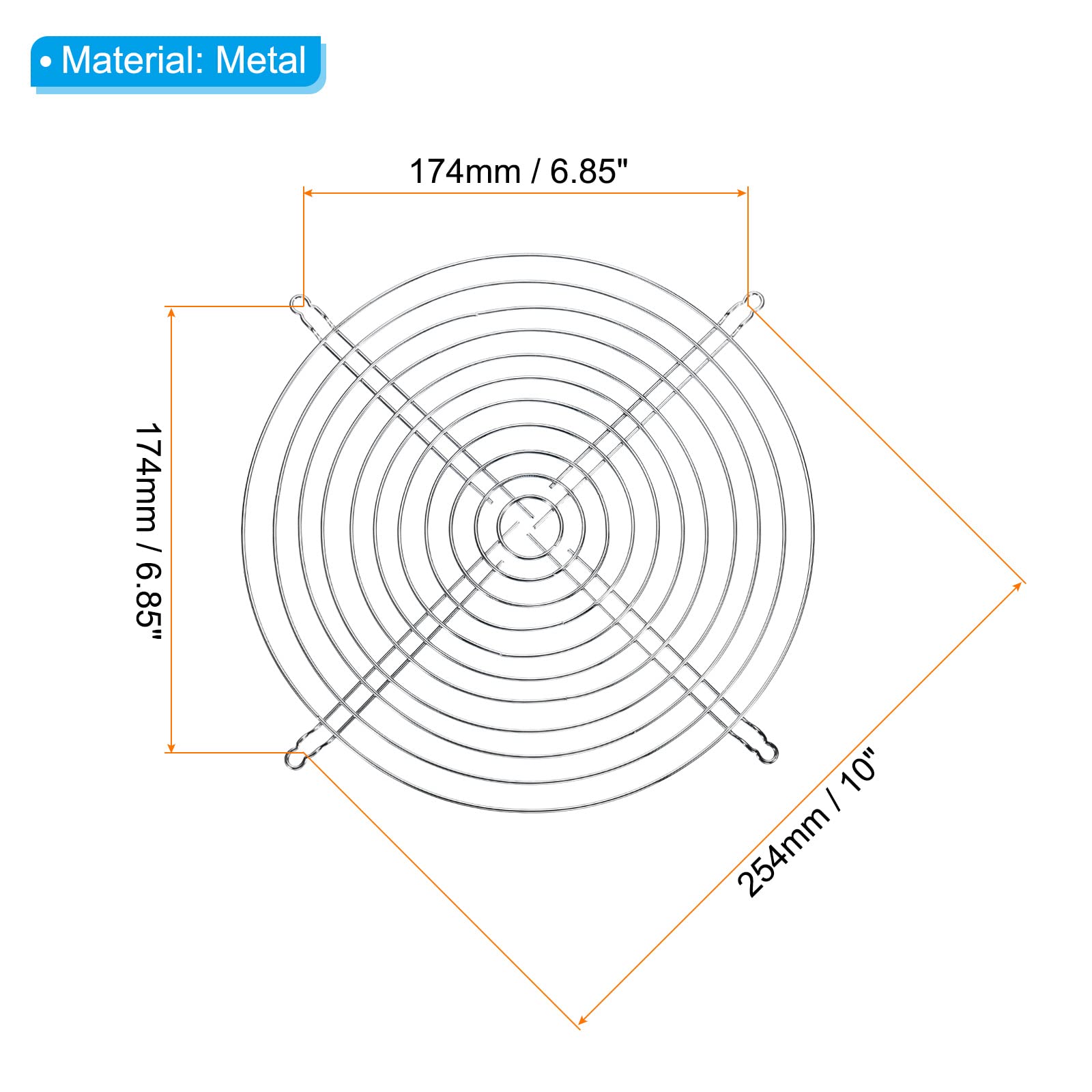 PATIKIL 250mm Ventola Dito Griglia, 2pz Metallo Griglia Protezione Protezione con Vite per Ventola Copertura Protettiva Fai-da-Te, Argento