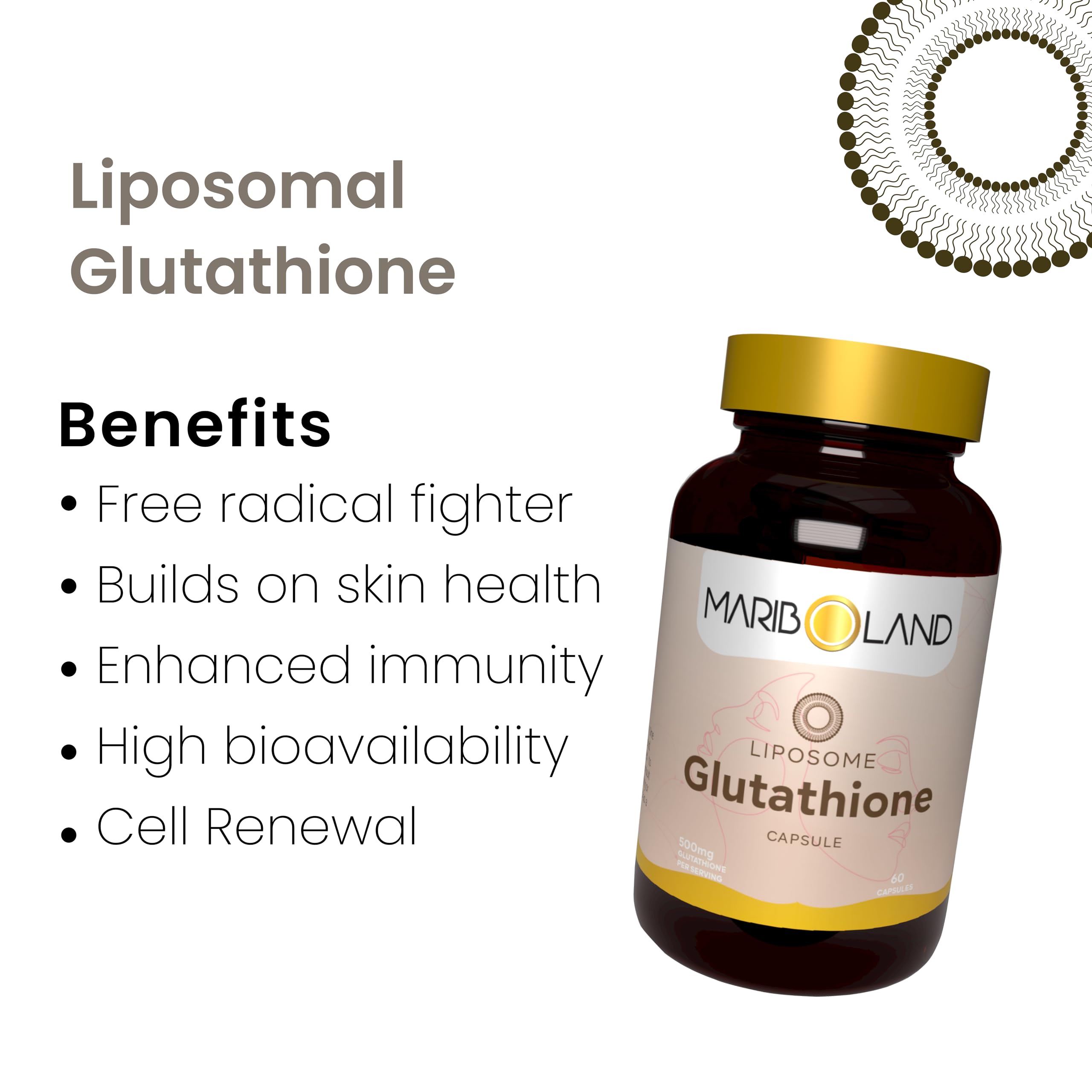 Mariboland's Liposomal Glutathione Supplement (500mg, 60 Capsules) - Pure Reduced with Phospholipid Complex Mariboland's Liposomal Glutathione Supplement (500mg, 60 Capsules) - Pure Reduced with Phospholipid Complex