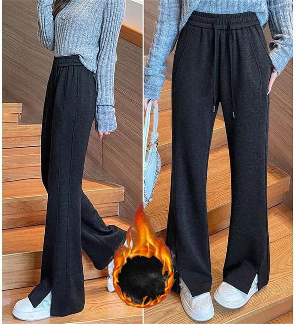 Women's Girls Fleece Pants Chic High Waist Trousers Lady Snow Warm Daily Thermal Pants