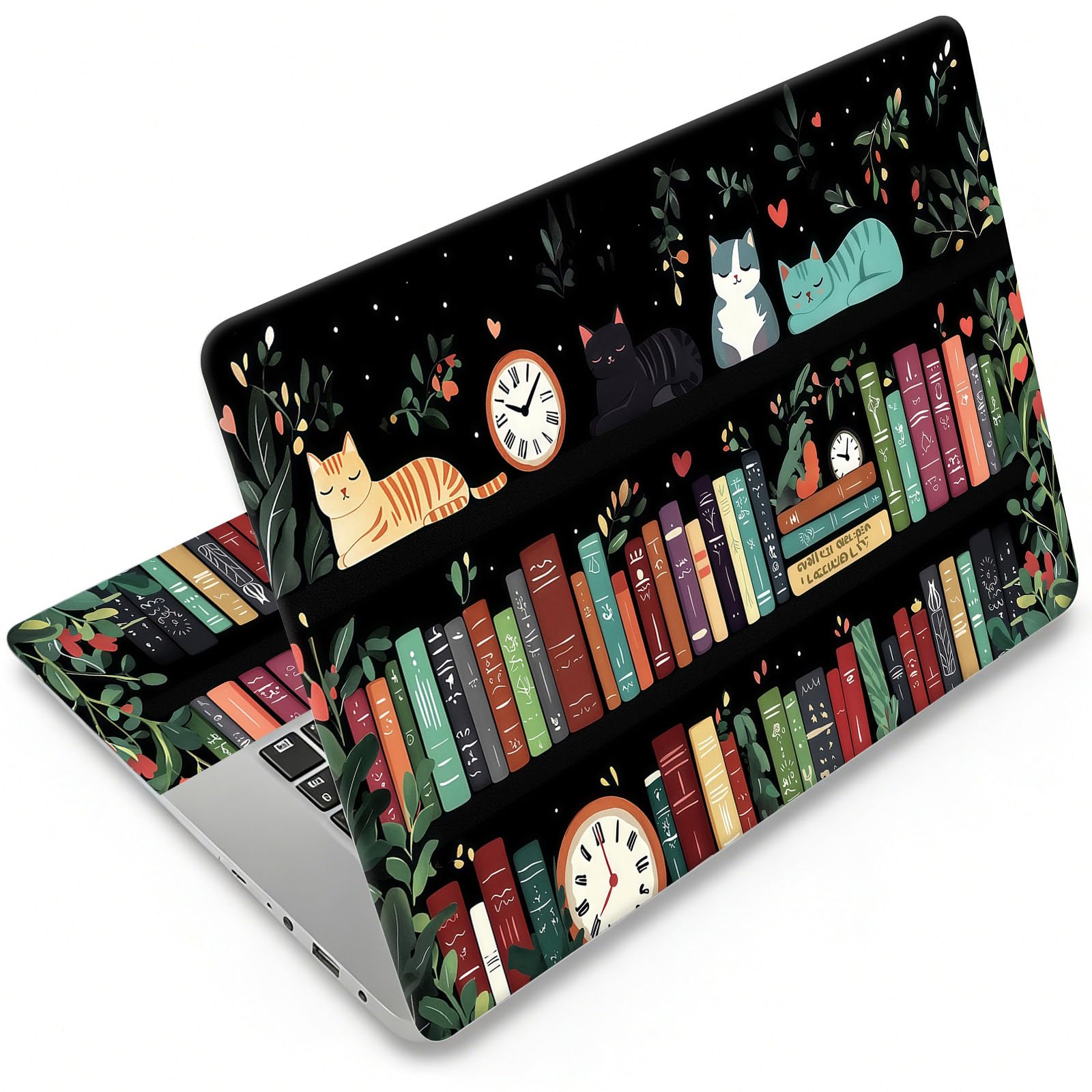 Autocollant pour ordinateur portable au café ou bureau avec motif chat rouge cœur unique