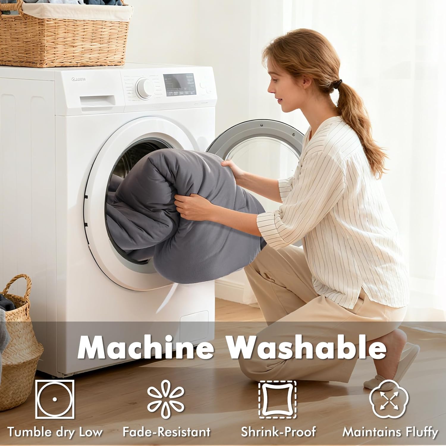 Elegear Twin Comforter Set Gray, PCM Tech Ultra-Soft Bedding Set, 2Pcs Upgraded Micro Fleece Lightweight Breathable Comforter Set All Season, 1 Reversible Comforter 68x88, 1 Zipper Pillowcase 20x26