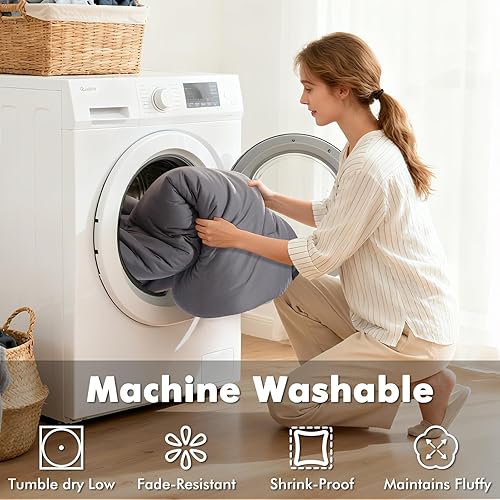 Miniatura 8 de Elegear Juego de edredón tamaño Queen gris, 3 piezas, ultra suave, cálido, reversible, PCM que regula la temperatura, edredón alternativo ligero