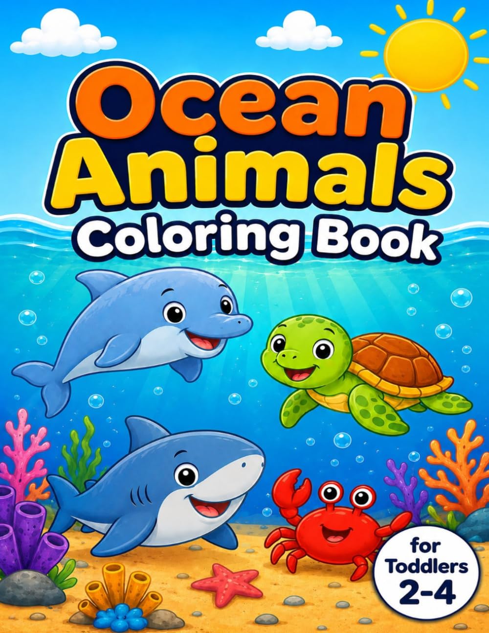 Ocean Animals Coloring Book for Toddlers Ages 2-4: 40 Big and Bold Sea Creatures to Color | Dolphins, Sharks, Whales, Crabs and More!