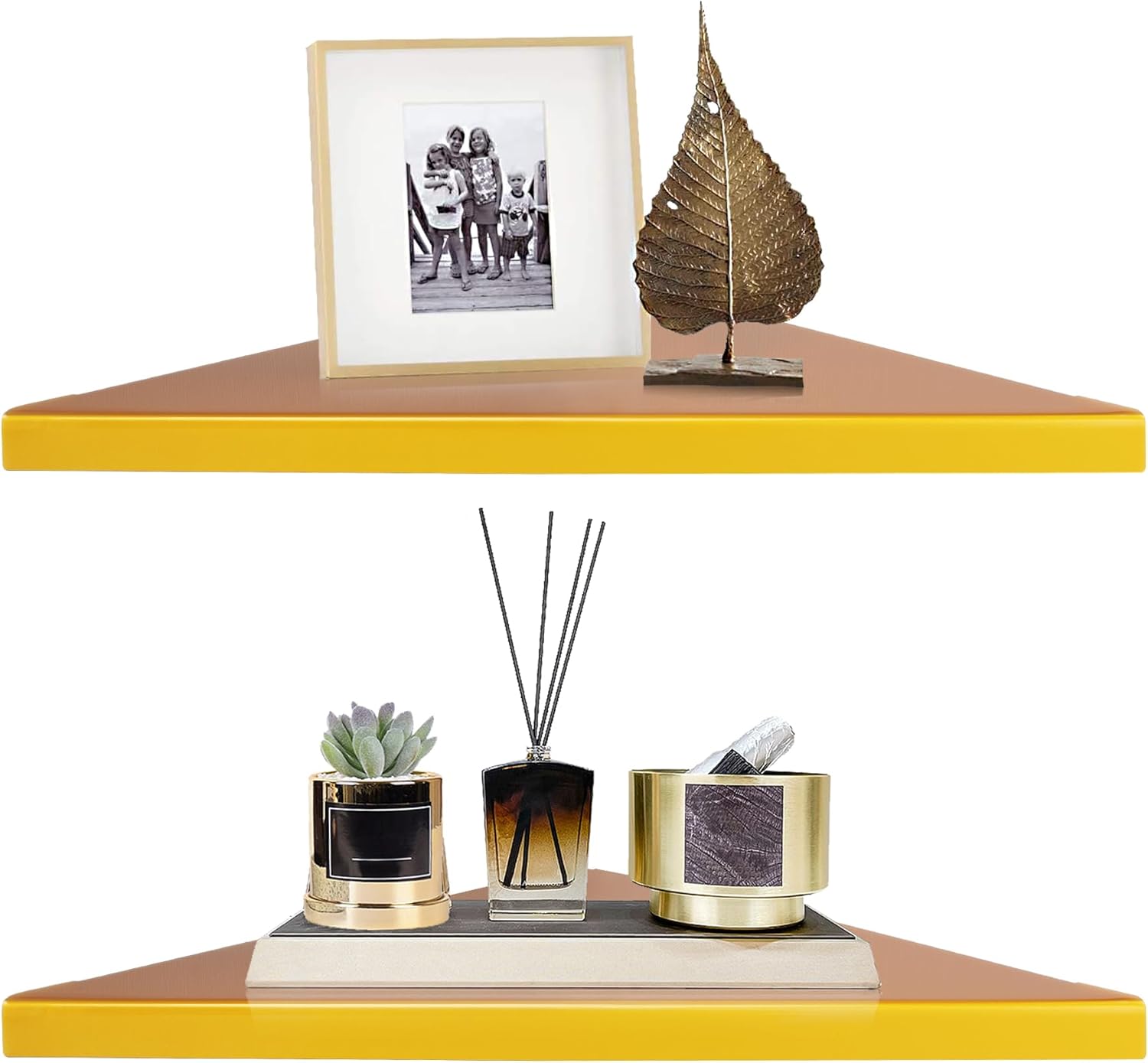 evron Corner Shelf Wall Mount, Acrylic Corner Shelves for Bathroom & Kitchen, Living Room, Space-Saving Wall Mounted Corner Storage – Set of 2, Multiple Colors (Gold)