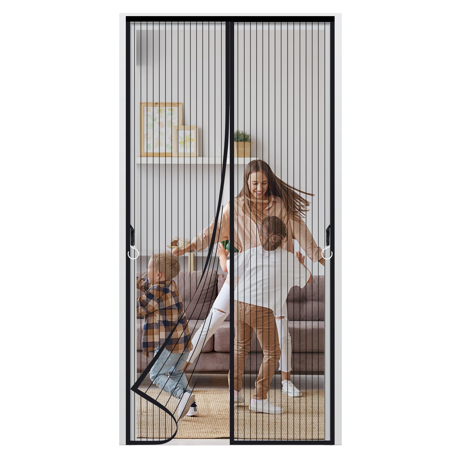 mosquitera puerta magnetica,70x200cm Puerta de Malla Corredera cortina para del Balcón Corredor Contrapuertas con Anti Mosquito Insecto Se Cierra Automáticamente-Negro