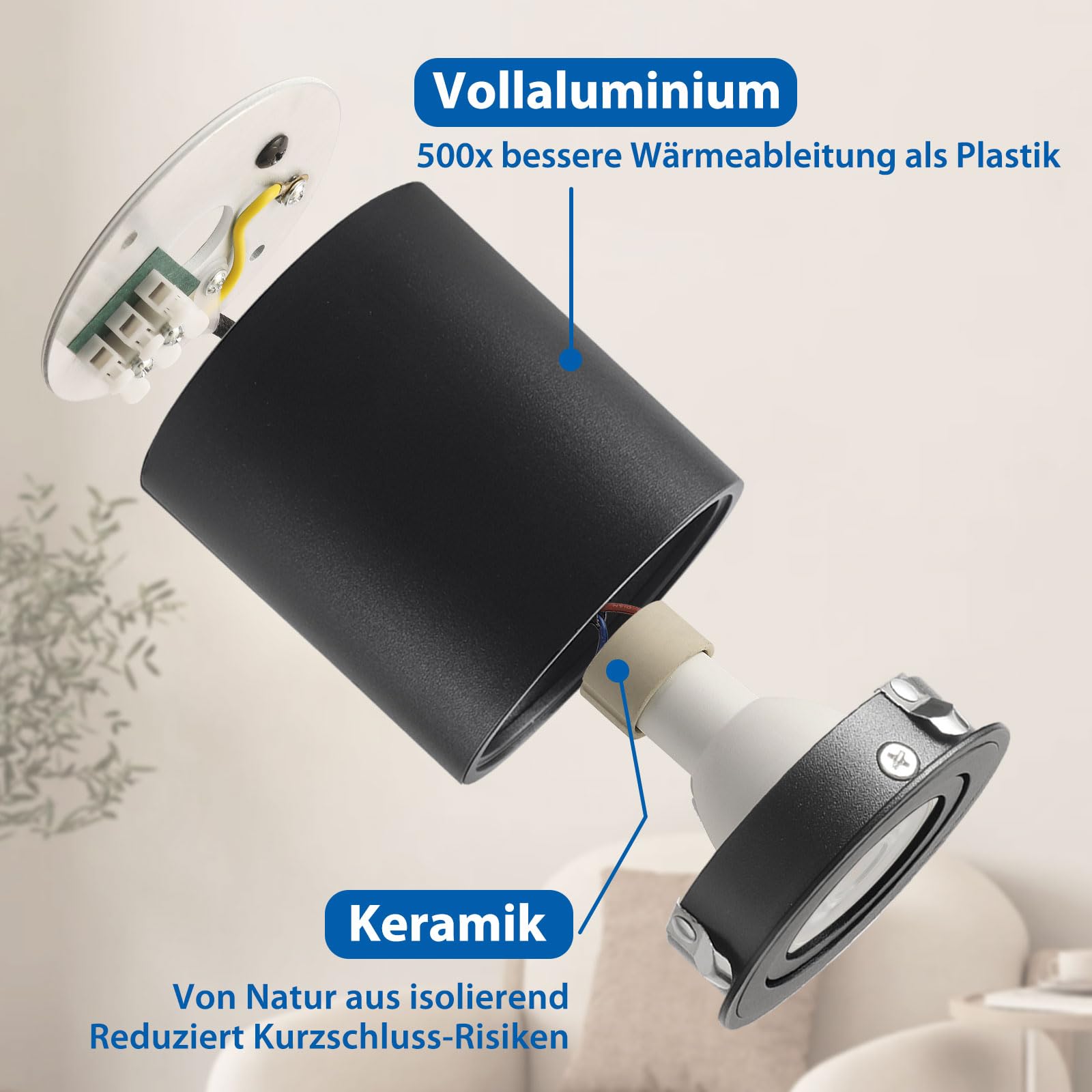ZIZZLER 6 Stück Aufbauspot Schwarz für Flur Küche Badezimmer, Drei Farbtemperaturen 6.5W Deckenspot Led Spot Aufputz Schwenkbar, Alu Aufbaustrahler, Deckenstrahler, Ceiling Downlights