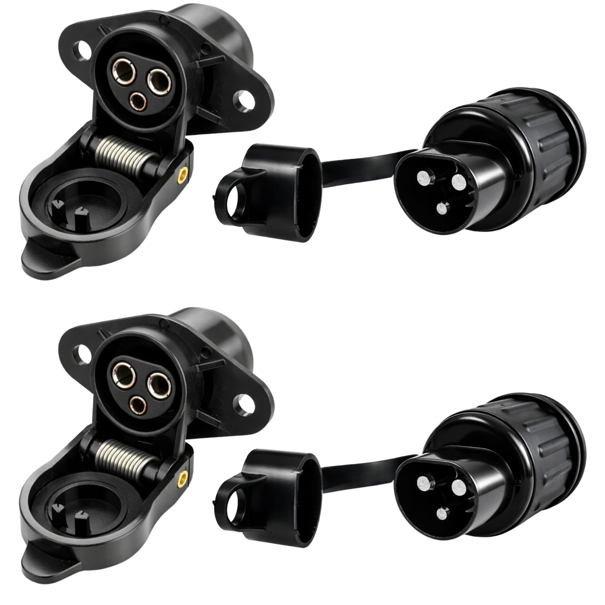 RheinParts 2 enchufes + 2 enchufes de 3 pines DIN 9680 6 – 24 V 25 A con tapa protectora – Conector para remolque, tractor, maquinaria agrícola y maquinaria de construcción – Juego de enchufe de 3