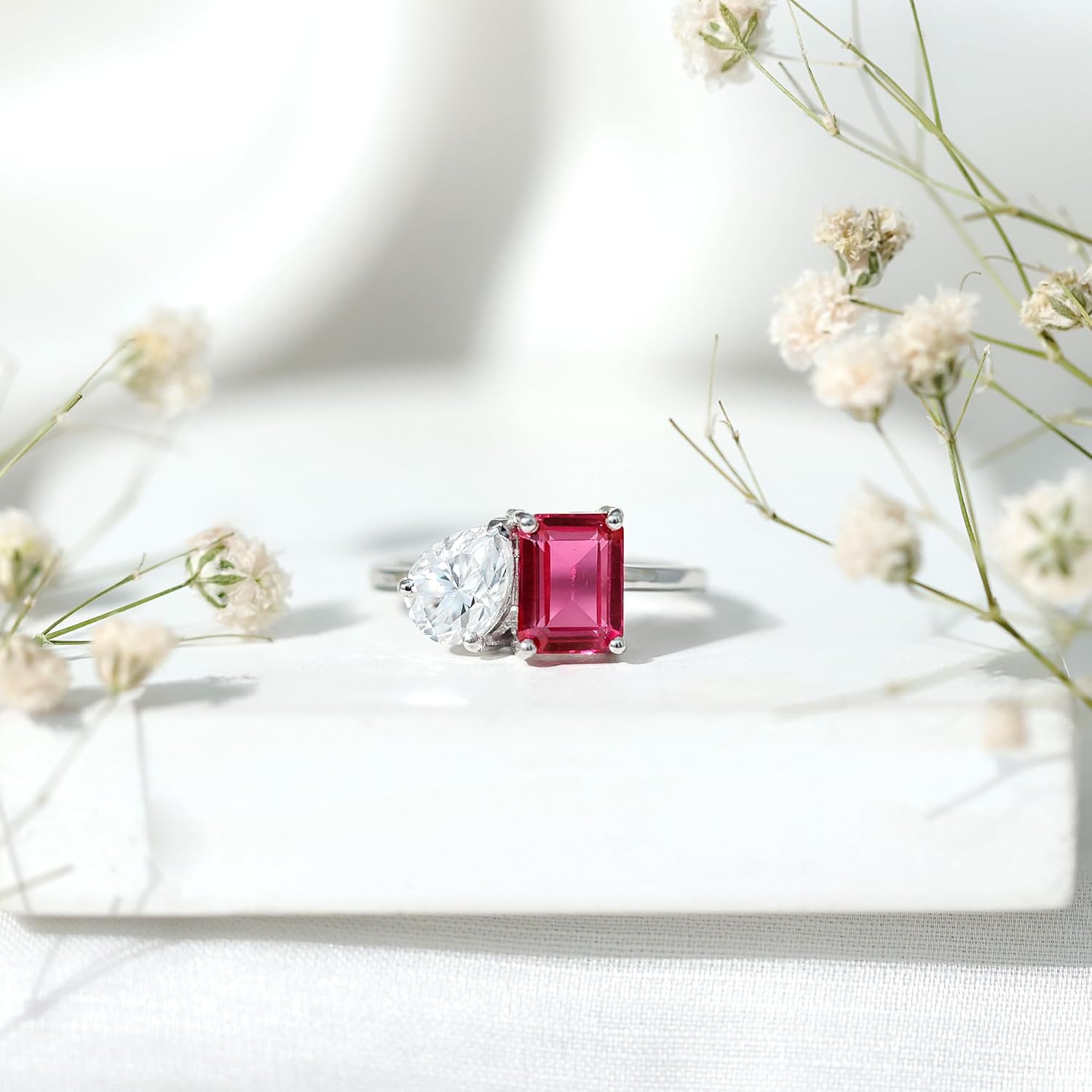 Certified Lab Grown Pink Sapphire Toi Et Moi Ring For Women, Aaaa Quality, 2 Stone Engagement Ring - Ready To Gift