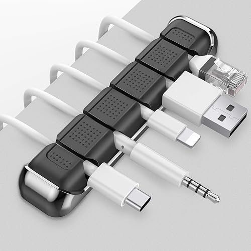 AHASTYLE Soporte organizador de cables, 5 ranuras, clips de cable de escritorio, para organizar cable USBcable de alimentacióncable, oficina en casa