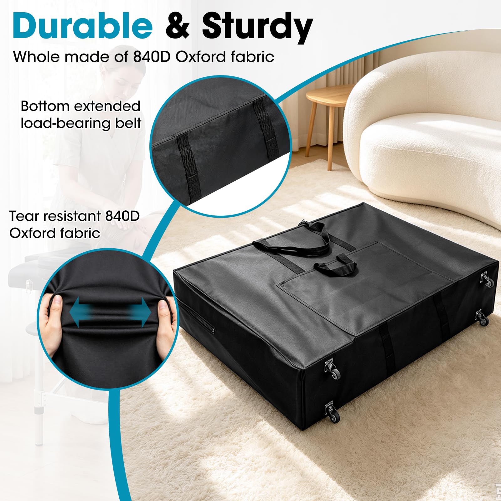 840D - Borsa per lettino da massaggio, con ruote, 95 x 73 x 22 cm