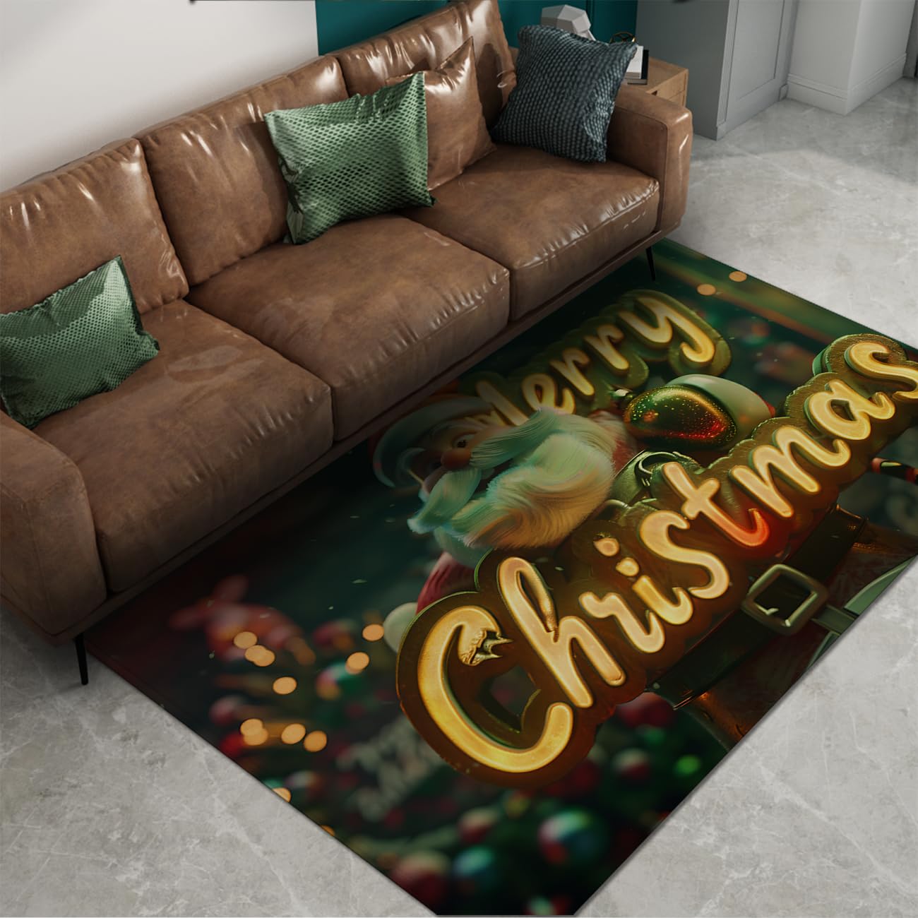 Tapis Noël 140x200cm vert antidérapante et lavable pour décoration salon