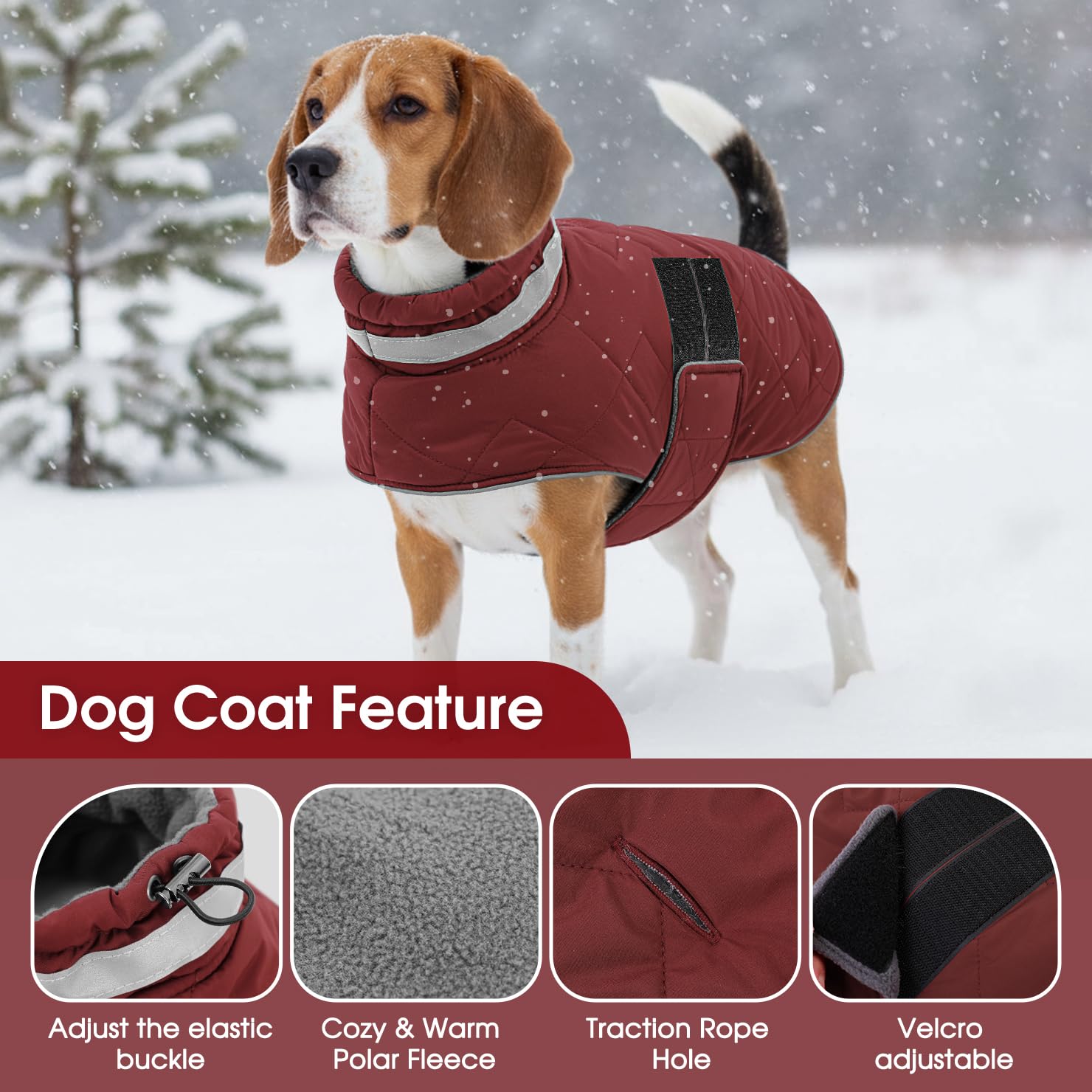 ASENKU Cappotto Impermeabile per Cane Invernale, 2XL Cappottino per Cani di Taglia Grande, Giacca Invernale Foderata in Lana Riflettente, Cappotti e giubbotti per Cani Chiusura Regolabile