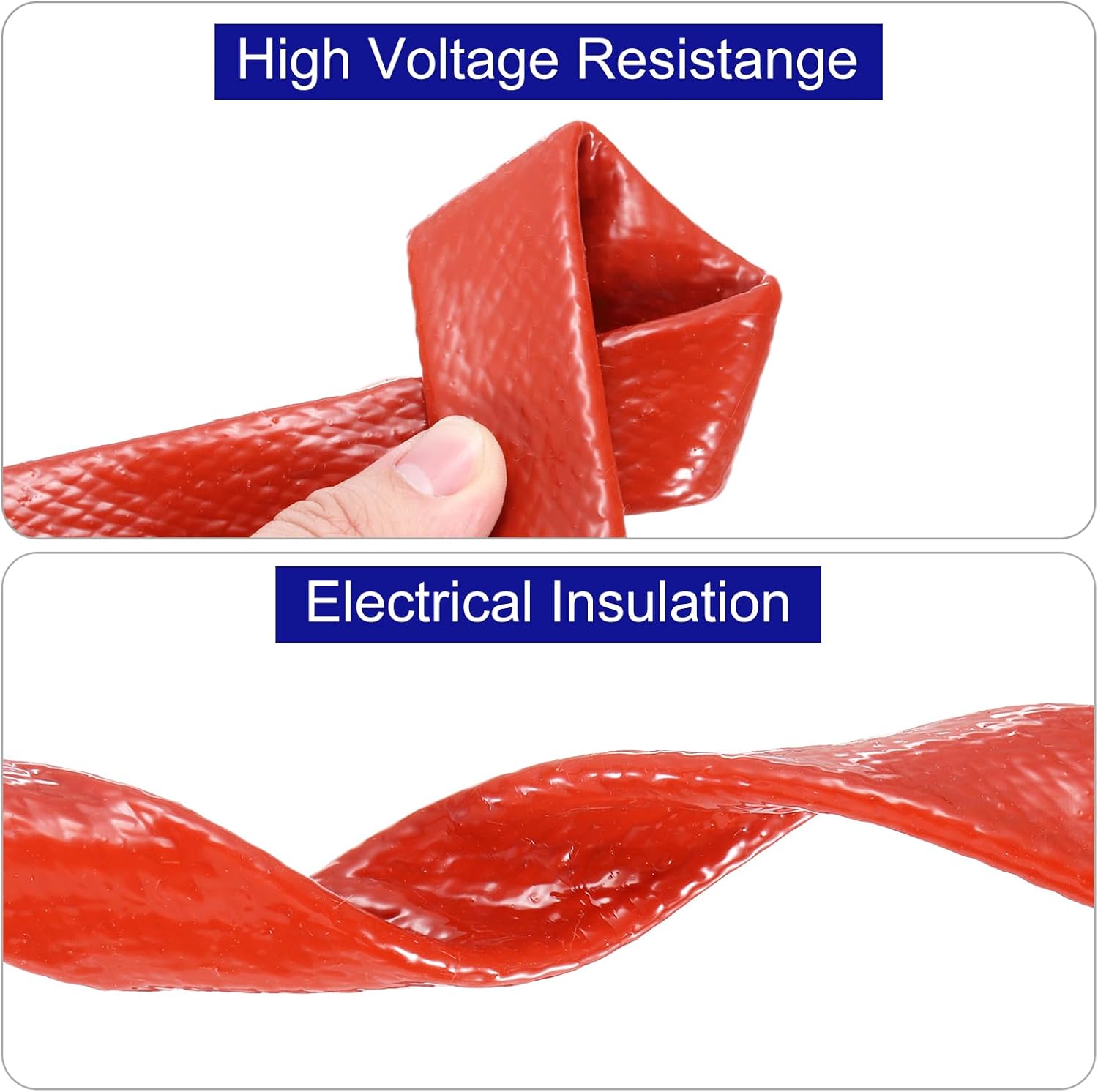 MECCANIXITY 3/8 Inch ID 16.4 ft Heat Shielded Fire Sleeve Red Silicone Coated Fiberglass Tape, for Automotive Hose Lines Wires Electrical Wiring