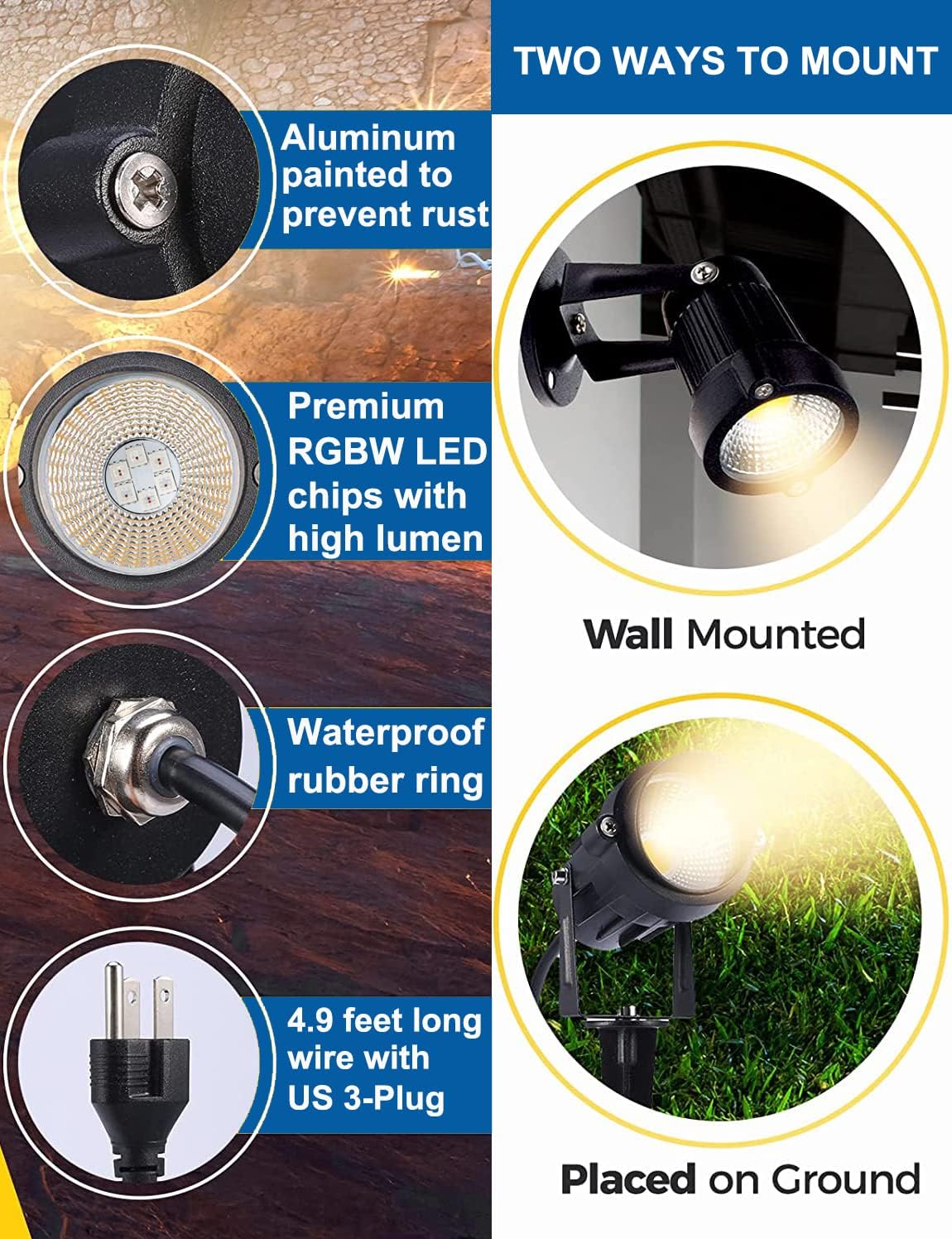 Halloween Landscape Lights with Remote Control 120V Landscape Lighting 12W RGBW Outdoor LED Spotlights Color Changing LED RGB Flood Spot Lights for Yard Garden Path Patio Tree Decorative