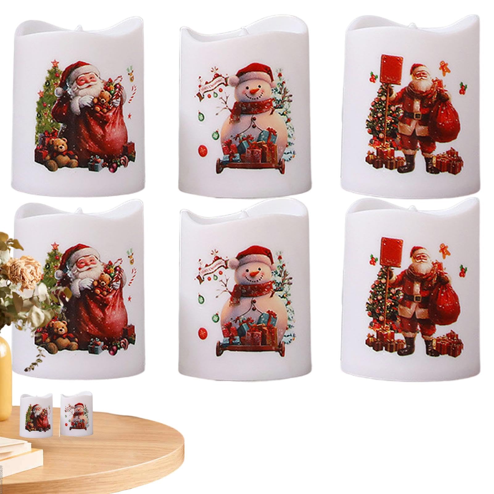 Genérico Juego De 6 Velas LED Navideñas, Juego De Velas Navideñas Sin Llama, Velas Parpadeantes Creativas, Velas LED Sin Llama Con Pilas, Velas De Pilar LED Para Fiestas Y Bodas