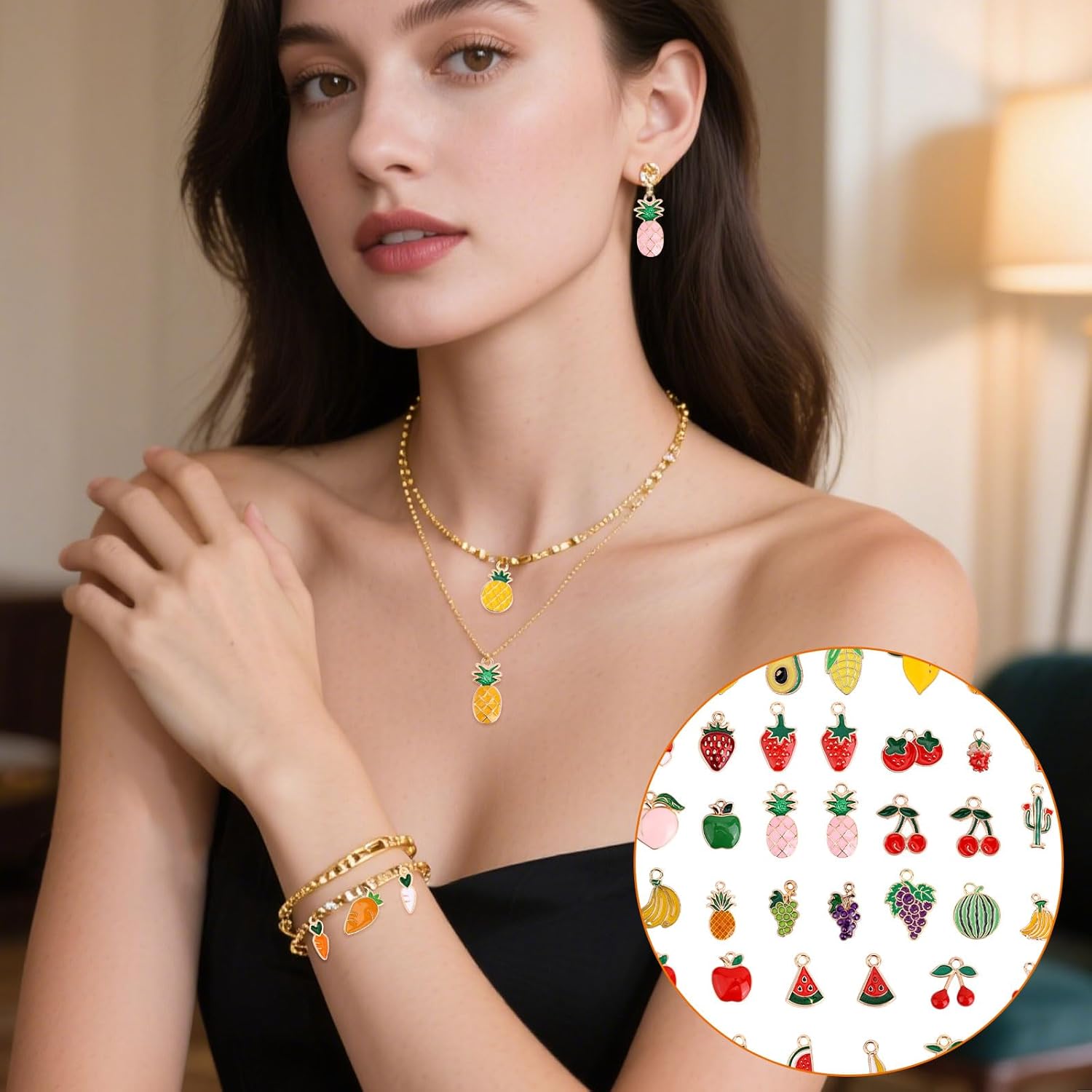 40pcs Fruit Charms Jewelry Making, Zinc Alloy Fruit Pendants Cherry Watermelon Strawberry Lemon Peach DIY Enamel Charms for Necklace Bracelet Earring - Image 6