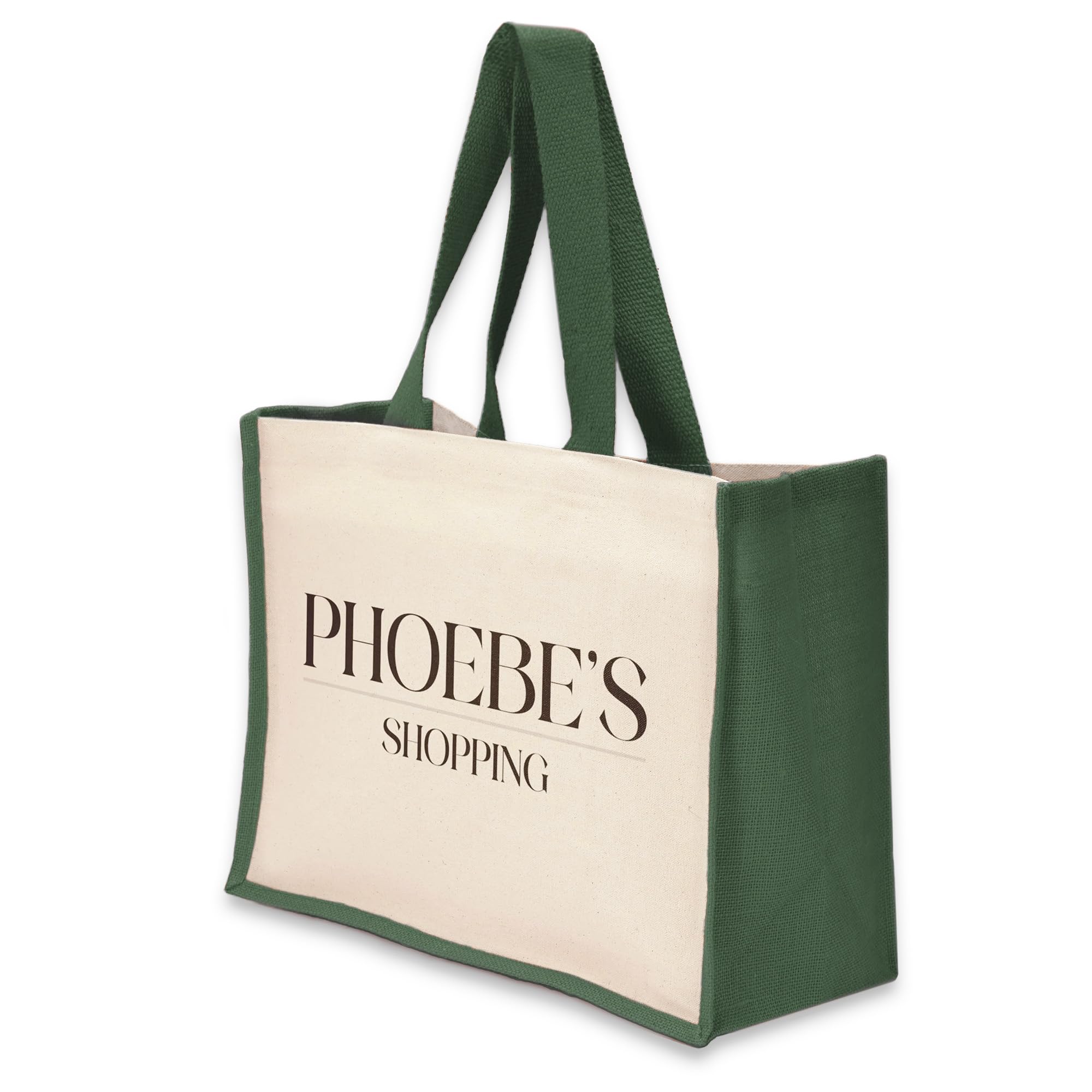 A1 Graphics Ltd Personalised Tote Bag Custom Large Jute Shopping Bag With Custom Name & Text (Green)