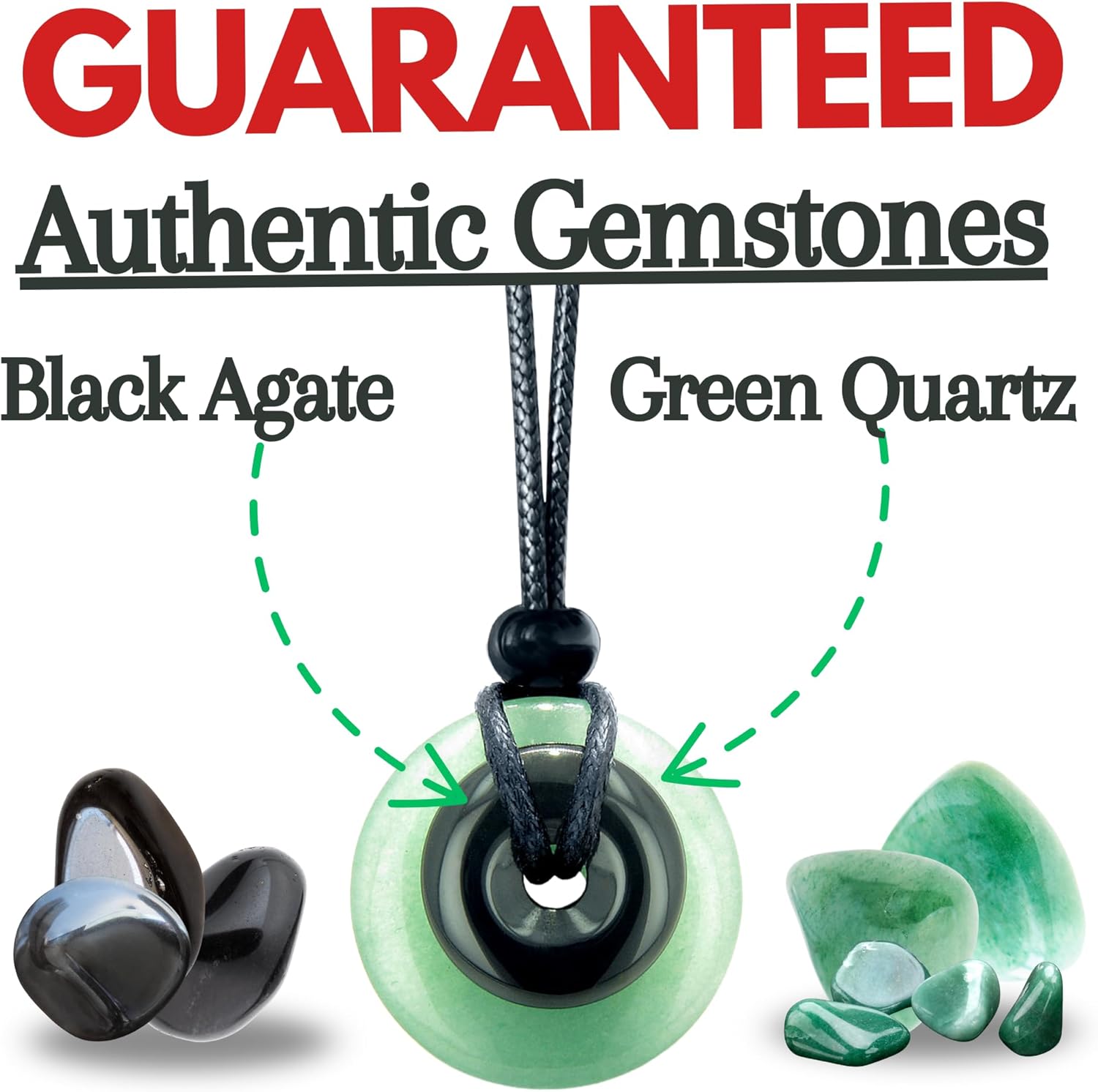 Double Lucky Donut Necklace - Real Gemstones and Crystals - Good Luck and Spiritual Powers Coin Shaped Circle Amulets - Adjustable Black Cord - Positive Energy Gift for Women and Men - Image 3