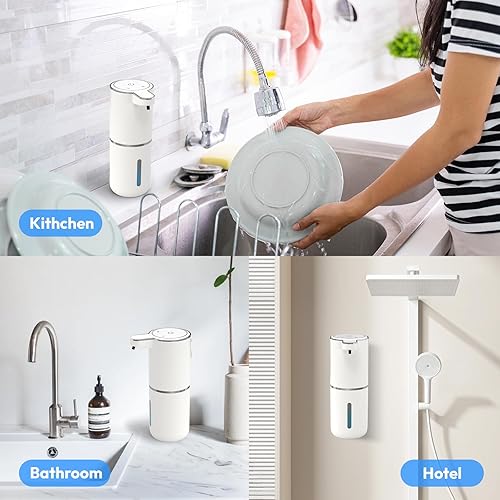 Miniatura 9 de Dispensador automático de jabón espumoso, dispensador de jabón de espuma sin contacto, recargable de 12.8 onzas, montado en la pared, inteligente