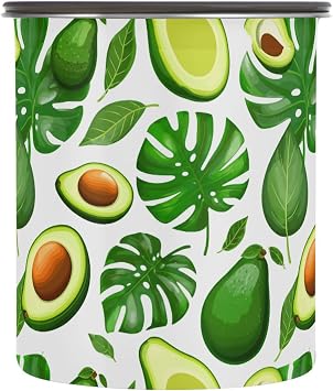 DOMIKING Avocado Monstera Leaves White Stainless Steel Coffee Canister Airtight Lid Food Storage Container Home Kitchen Organizer for Counter Coffee Grounds Beans Sugar Tea 900ML